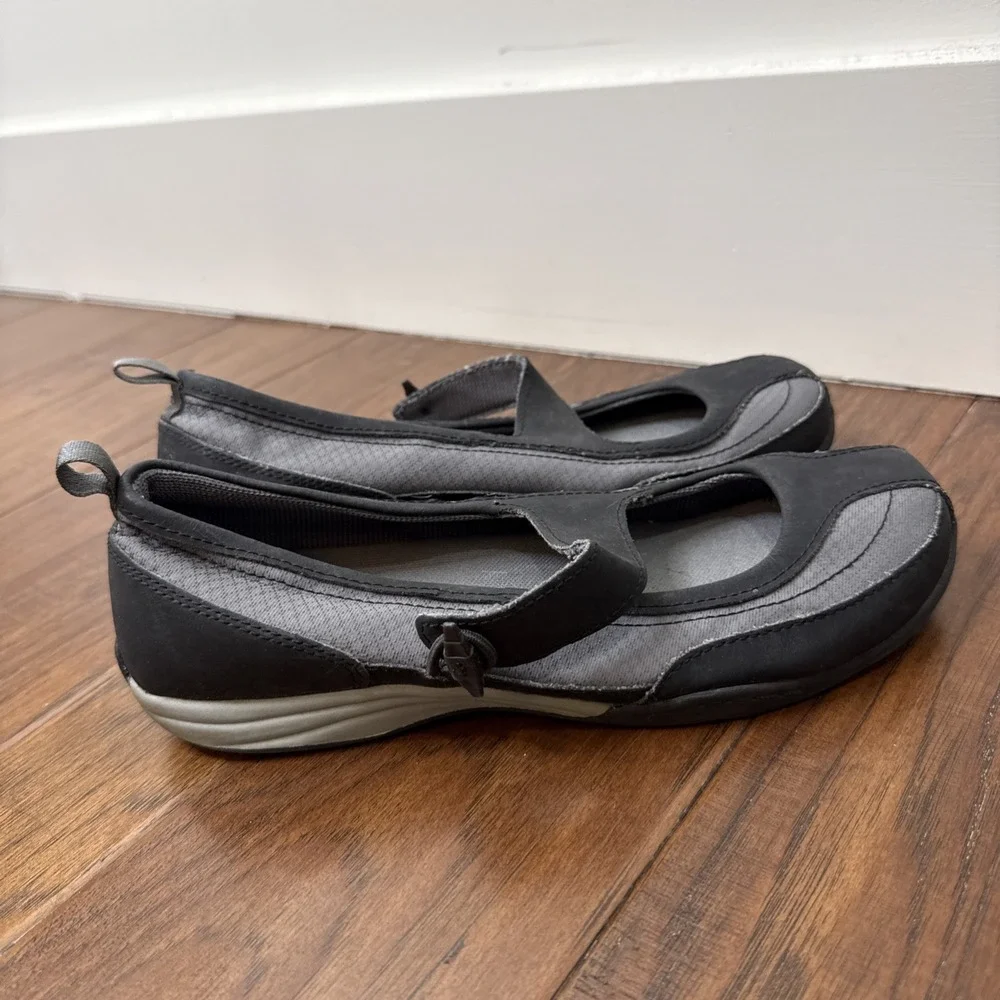 LANDS END Mary Jane Sneaker Shoes 8 Wide Black Gray Outdoors‎ Toggle Gorp Flat